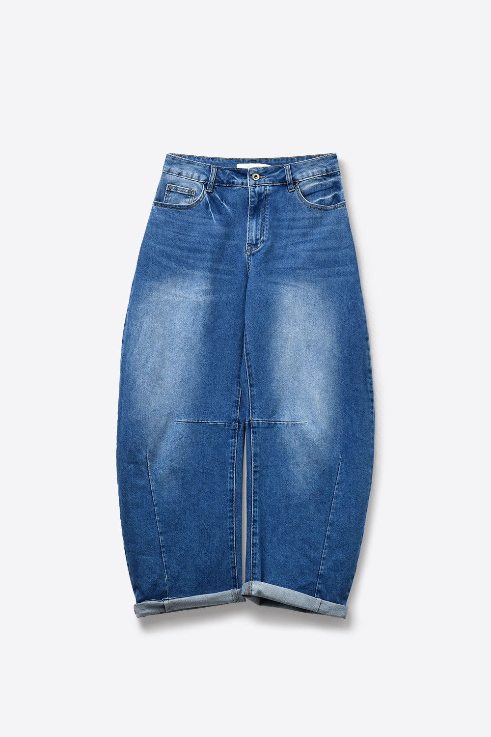jean Barrel à délavage moyen avec coutures au genou