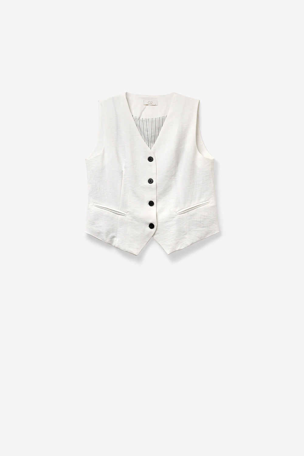 Gilet blanc texturé avec boutons noirs sur le devant