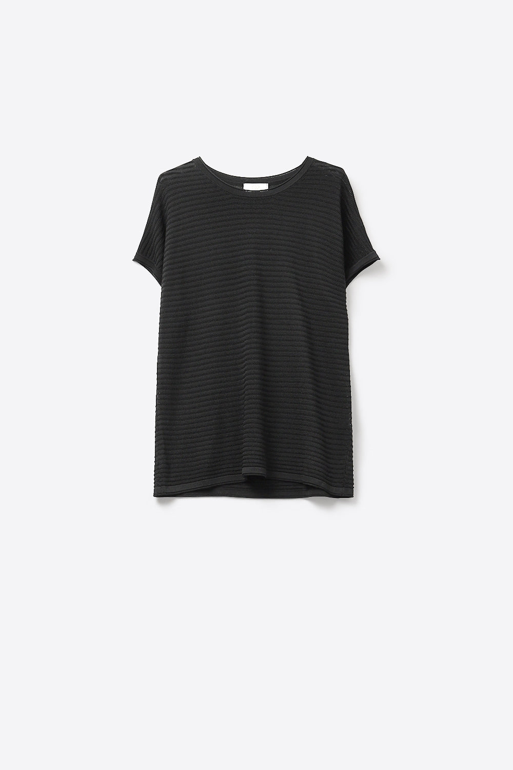 Pull en maille côtelée texturée noire à manches courtes