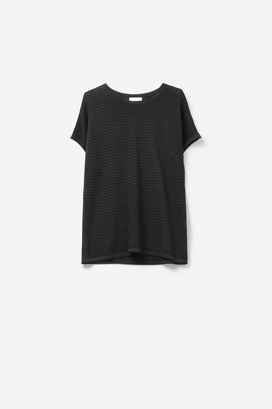 Pull en maille côtelée texturée noire à manches courtes