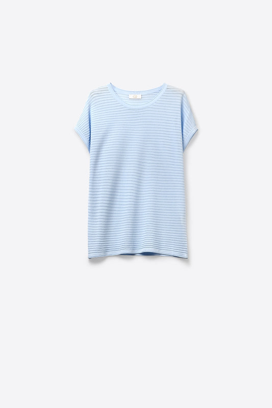 Pull en maille ouverte à rayures bleu clair coupe décontractée