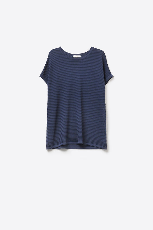 Pull marine texturée à manches courtes et coupe décontractée
