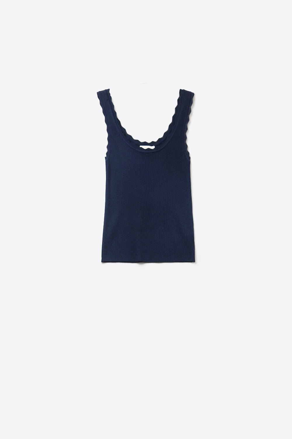 Débardeur en tricot côtelé à encolure festonnée marine