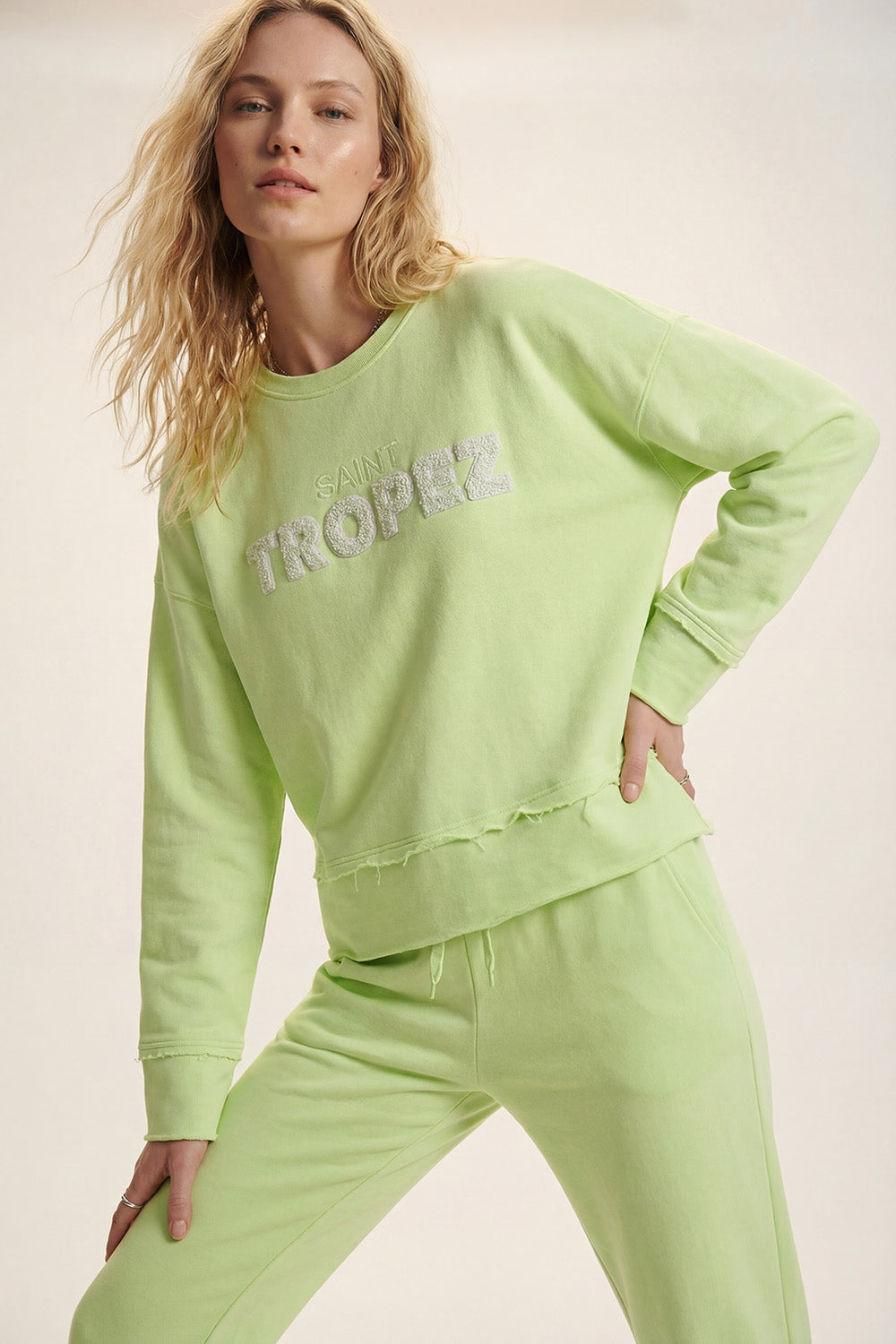 Saint Tropez Sweatshirt brodé vert menthe