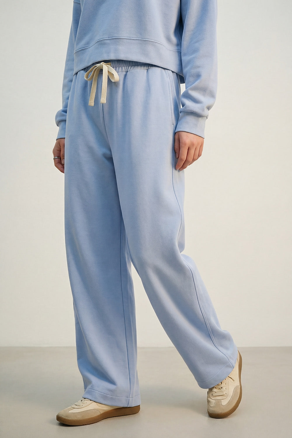 Pantalon de jogging en tricot super doux en bleu avec taille à cordon de serrage