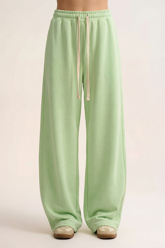 Pantalon de jogging en tricot super doux vert avec taille à cordon de serrage