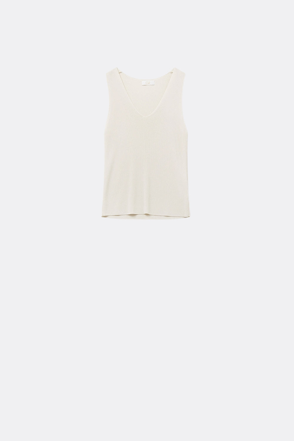 Haut beige sans manches en maille fine avec col en V