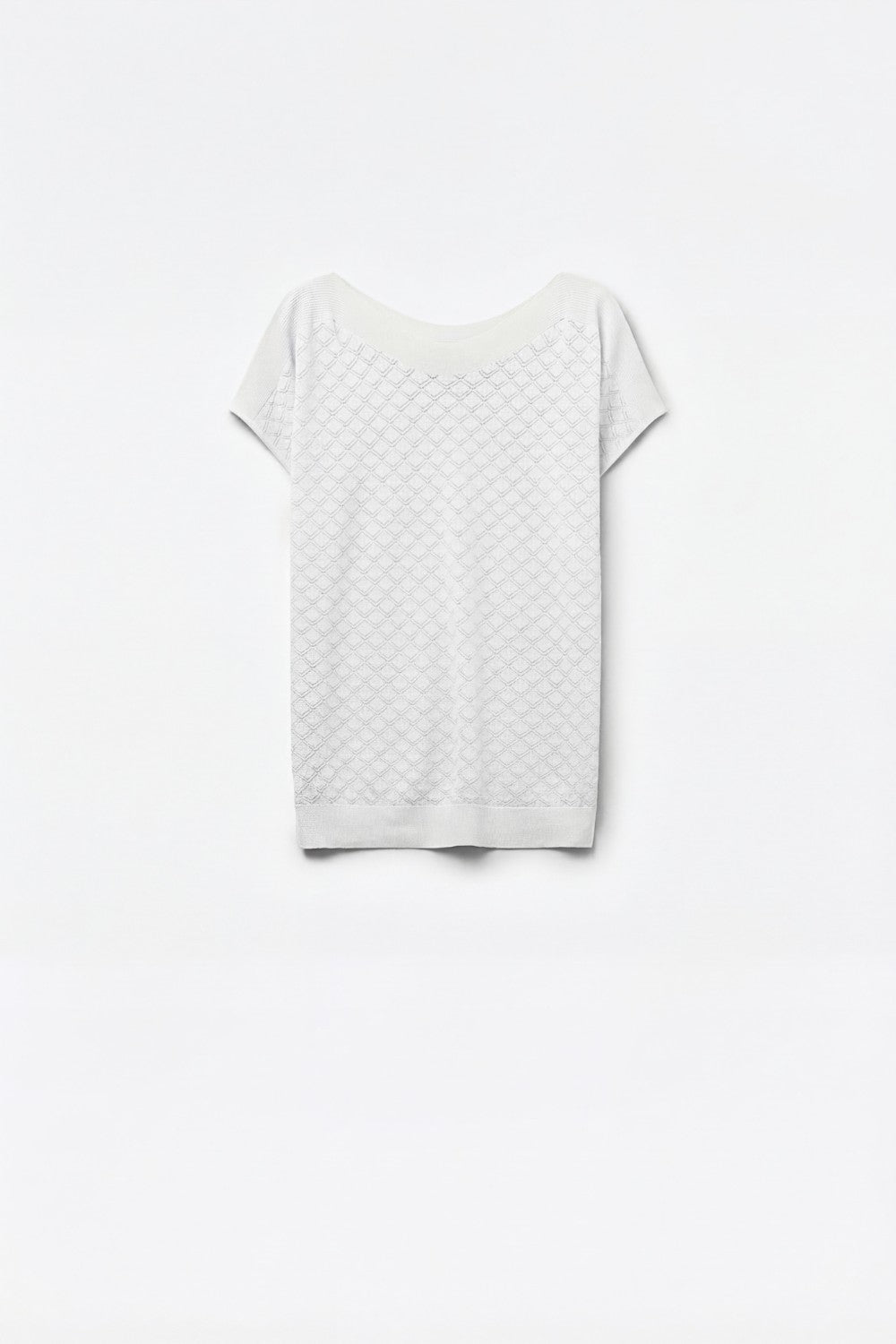 Pull en tricot texturé blanc à motif de diamants