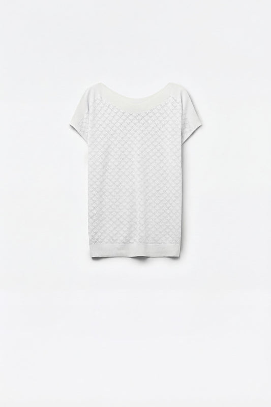 Pull en tricot texturé blanc à motif de diamants