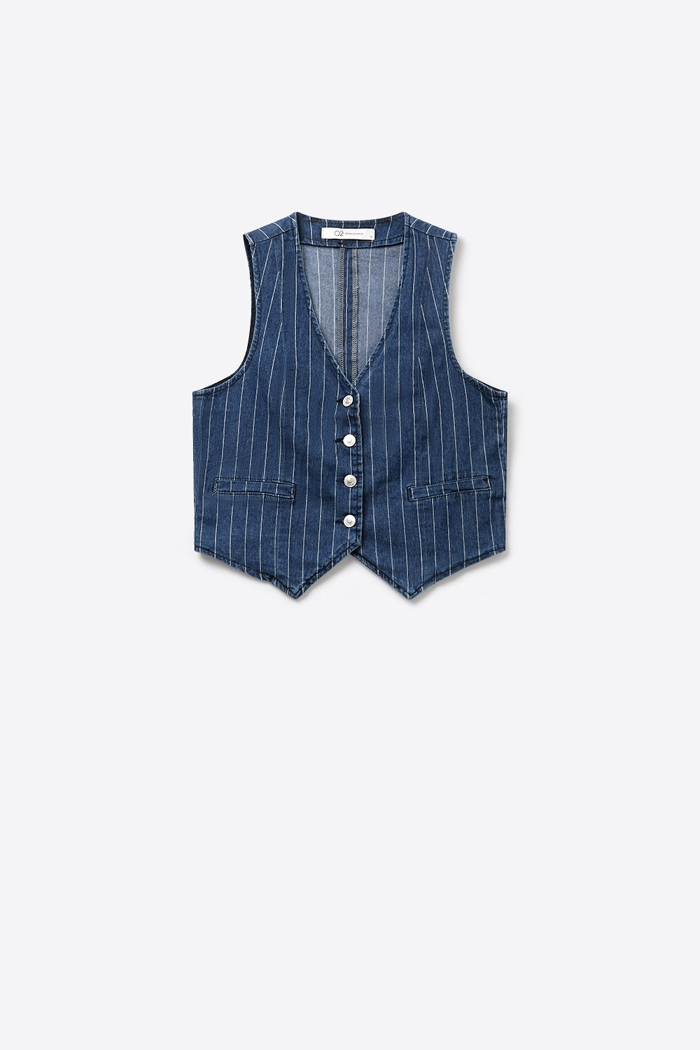 Gilet en Denim Rayé Bleu à Boutons sur le Devant