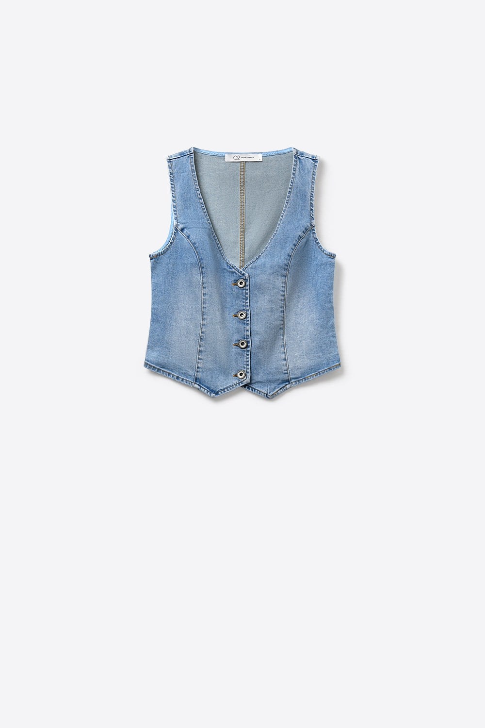 Gilet en Denim Bleu Clair à Col V Profond
