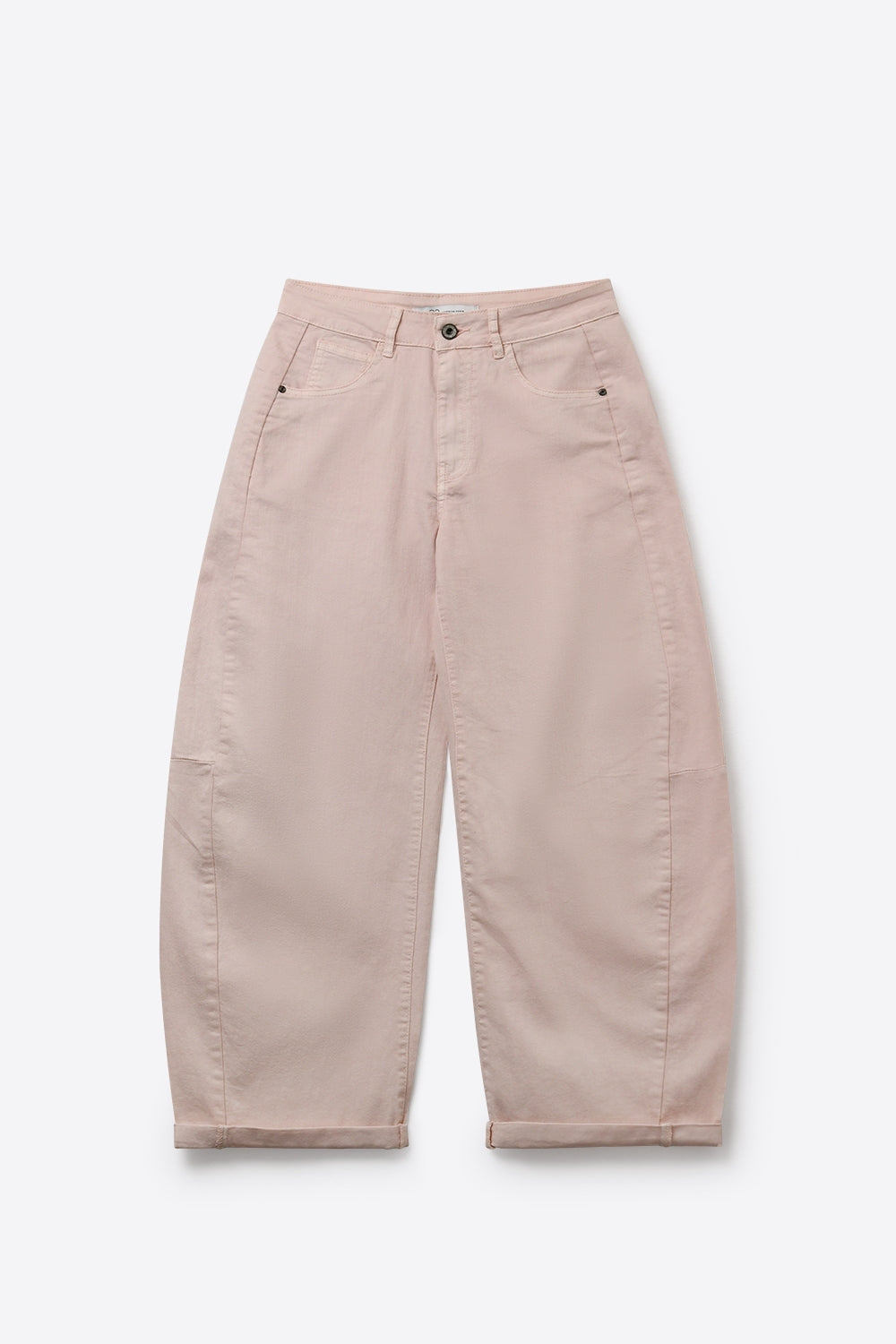 Pantalon style baril à jambes larges rose clair avec ourlets roulés