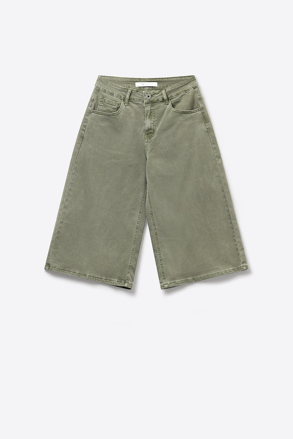 Bermuda en denim à jambes larges et raccourcies vert olive