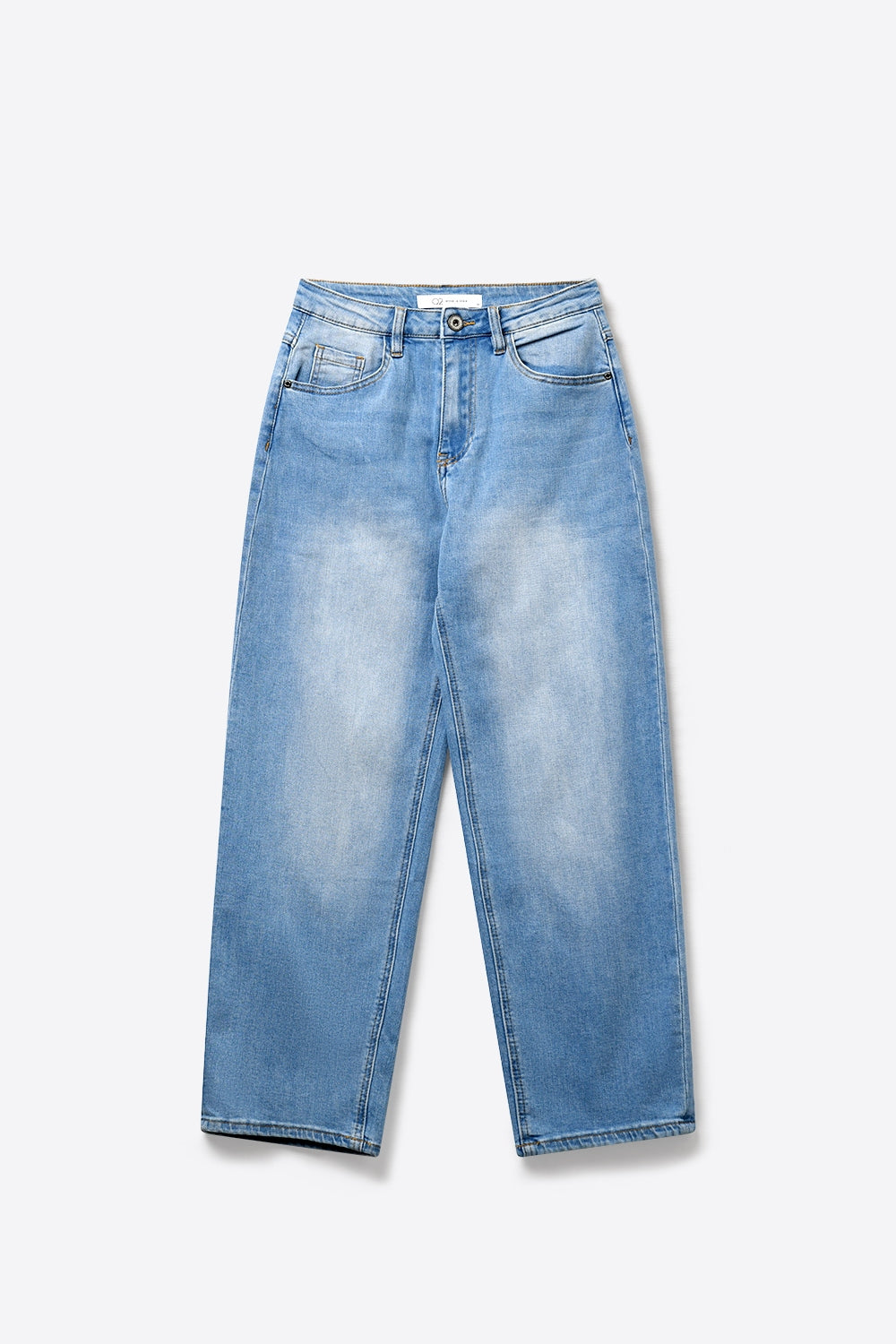 Jeans en denim à jambe droite mi-haute dans un délavé bleu clair