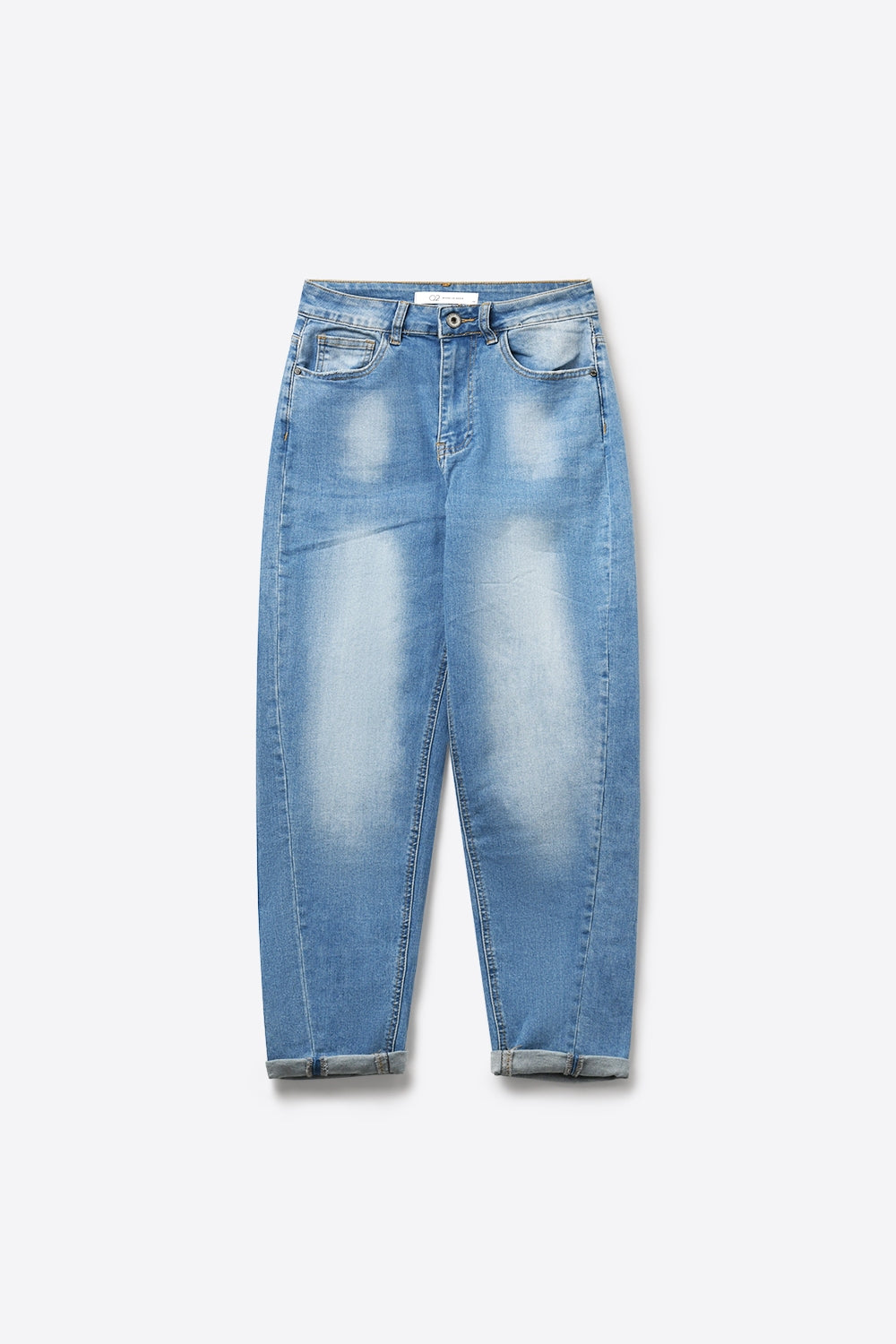Jean mom style en denim bleu clair à coupe ajustée longueur cheville