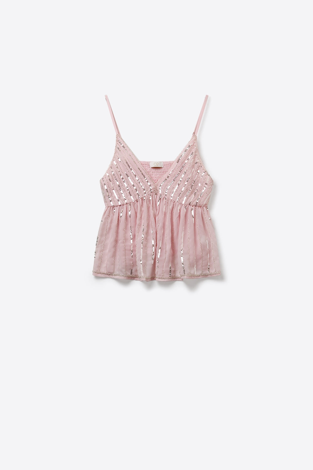 Top de fête rose avec sequins et détail à la taille