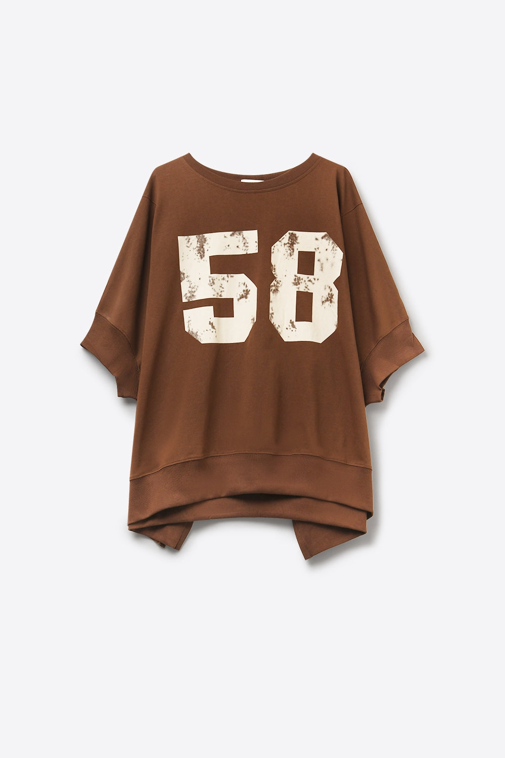 Sweat-shirt marron graphique numéro 58 à manches courtes coupe décontractée