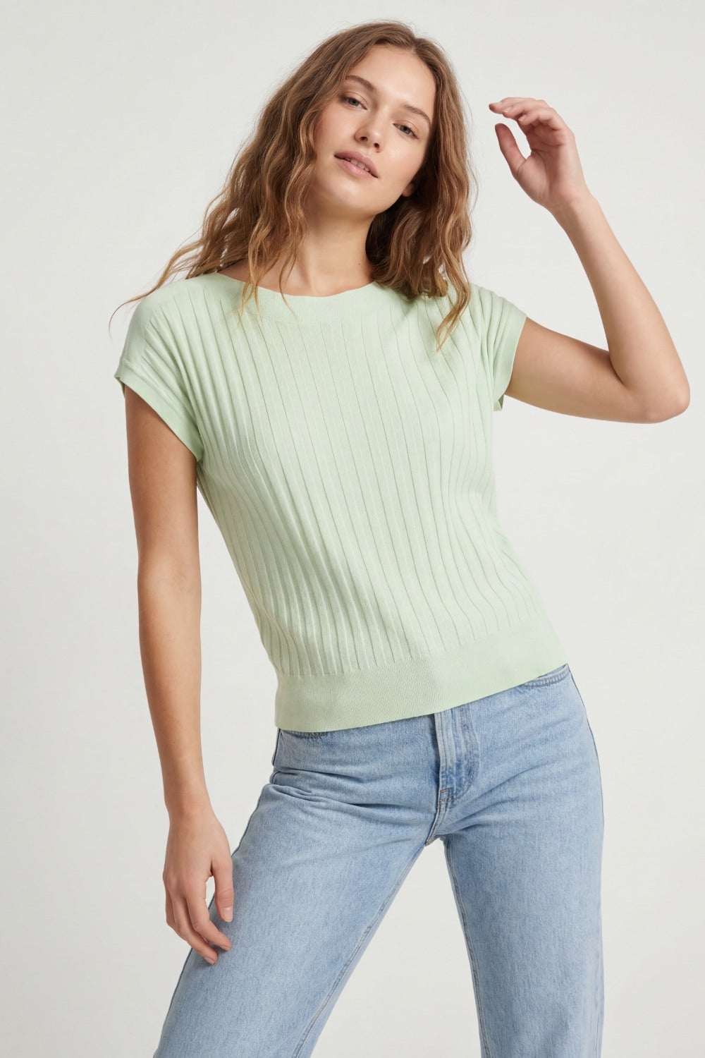 Pull Relaxed Fit en maille côtelée vert menthe