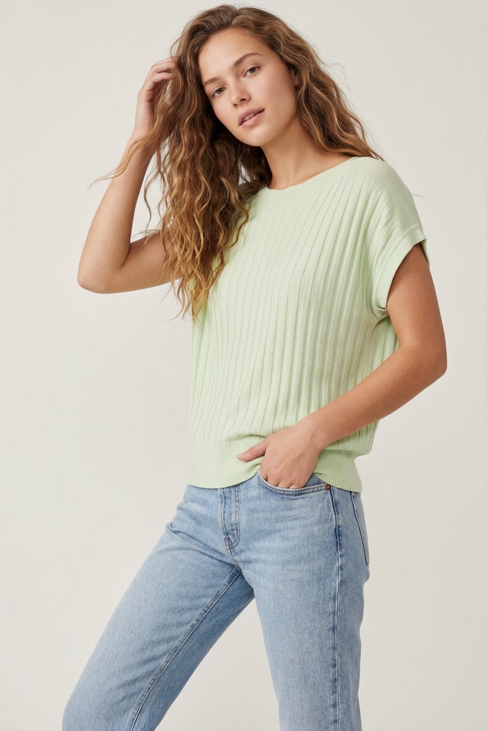 Pull Relaxed Fit en maille côtelée vert menthe