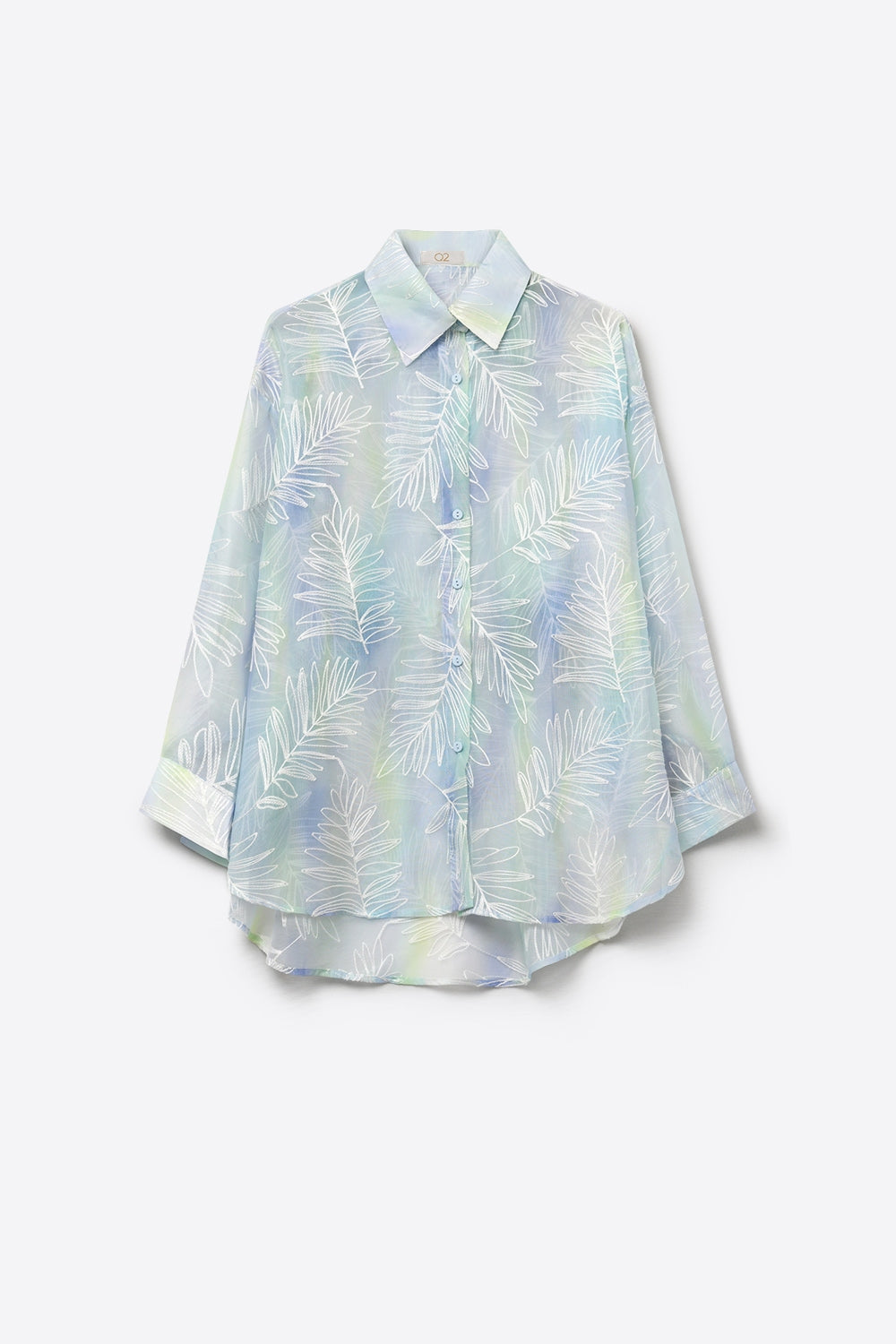 Chemise bleu clair à imprimé feuille translucide avec tissu transparent