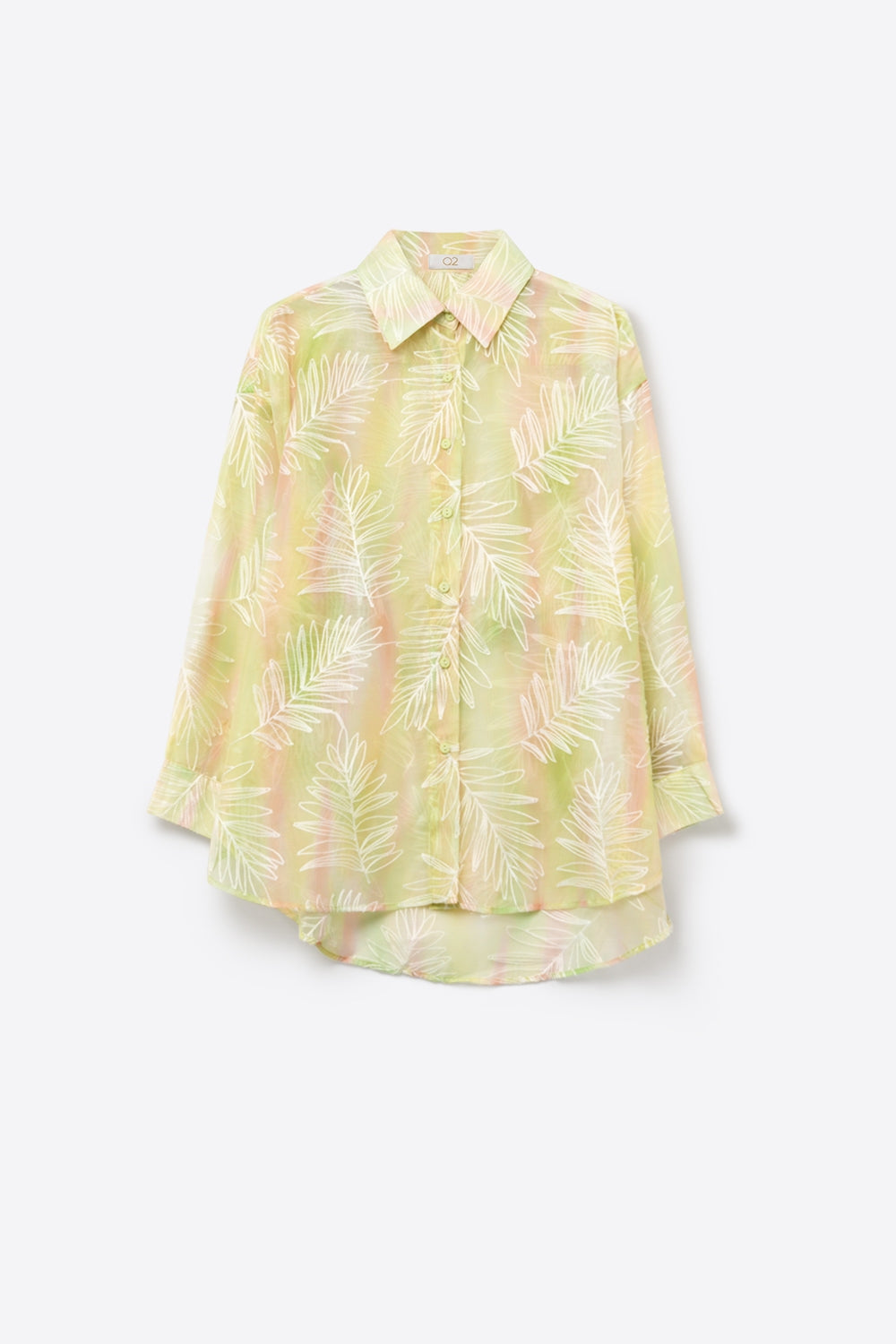 Chemise boutonnée à imprimé feuille verte en tissu translucide