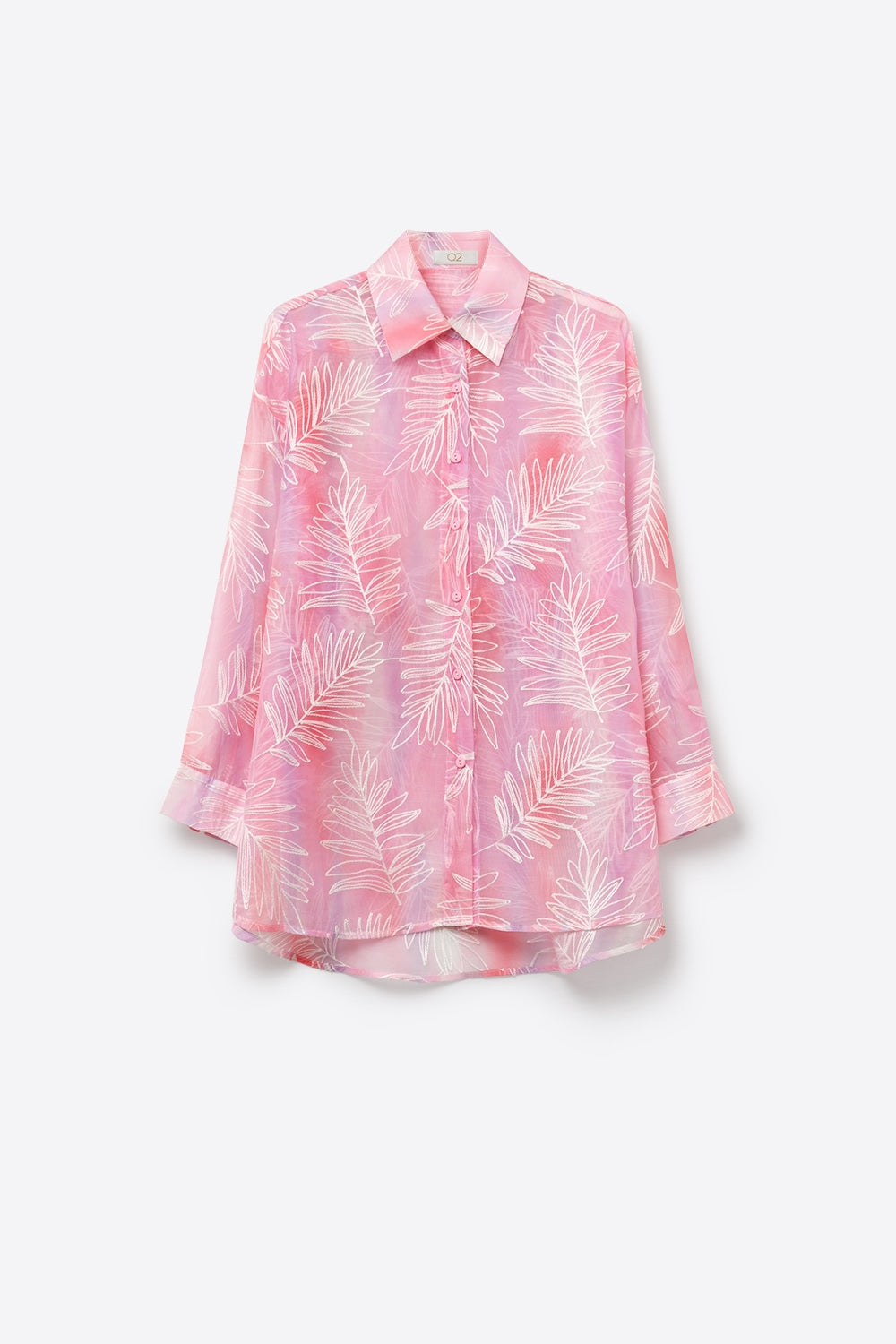 Chemise rose transparente à imprimé feuille avec tissu translucide