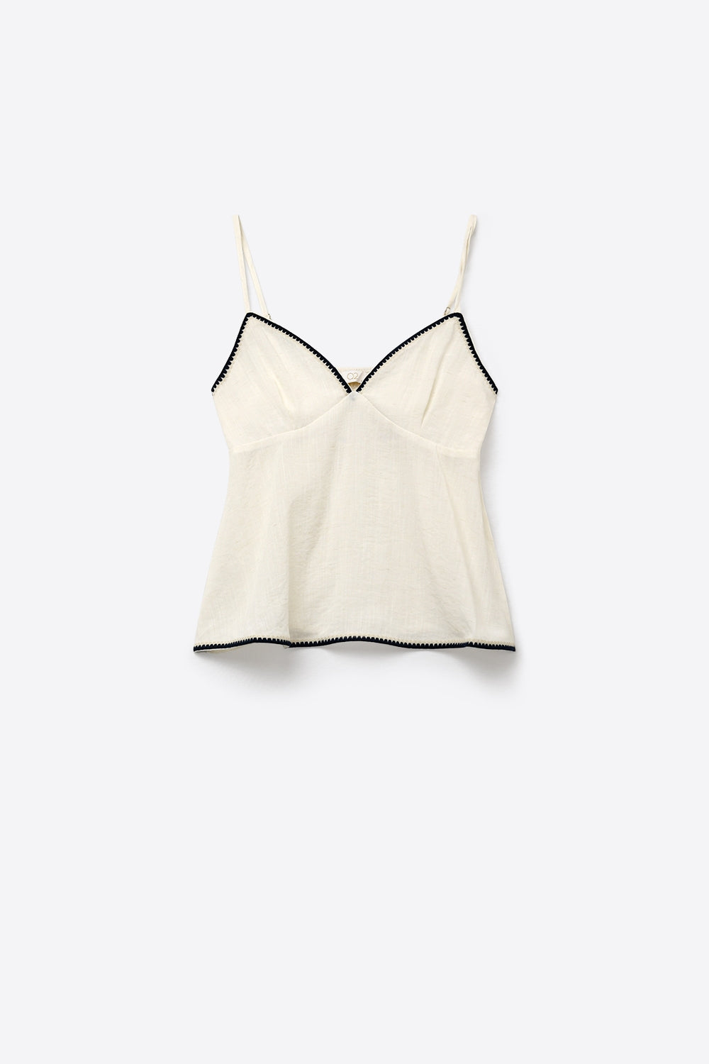 Cami blanc léger avec bordure marine en zigzag