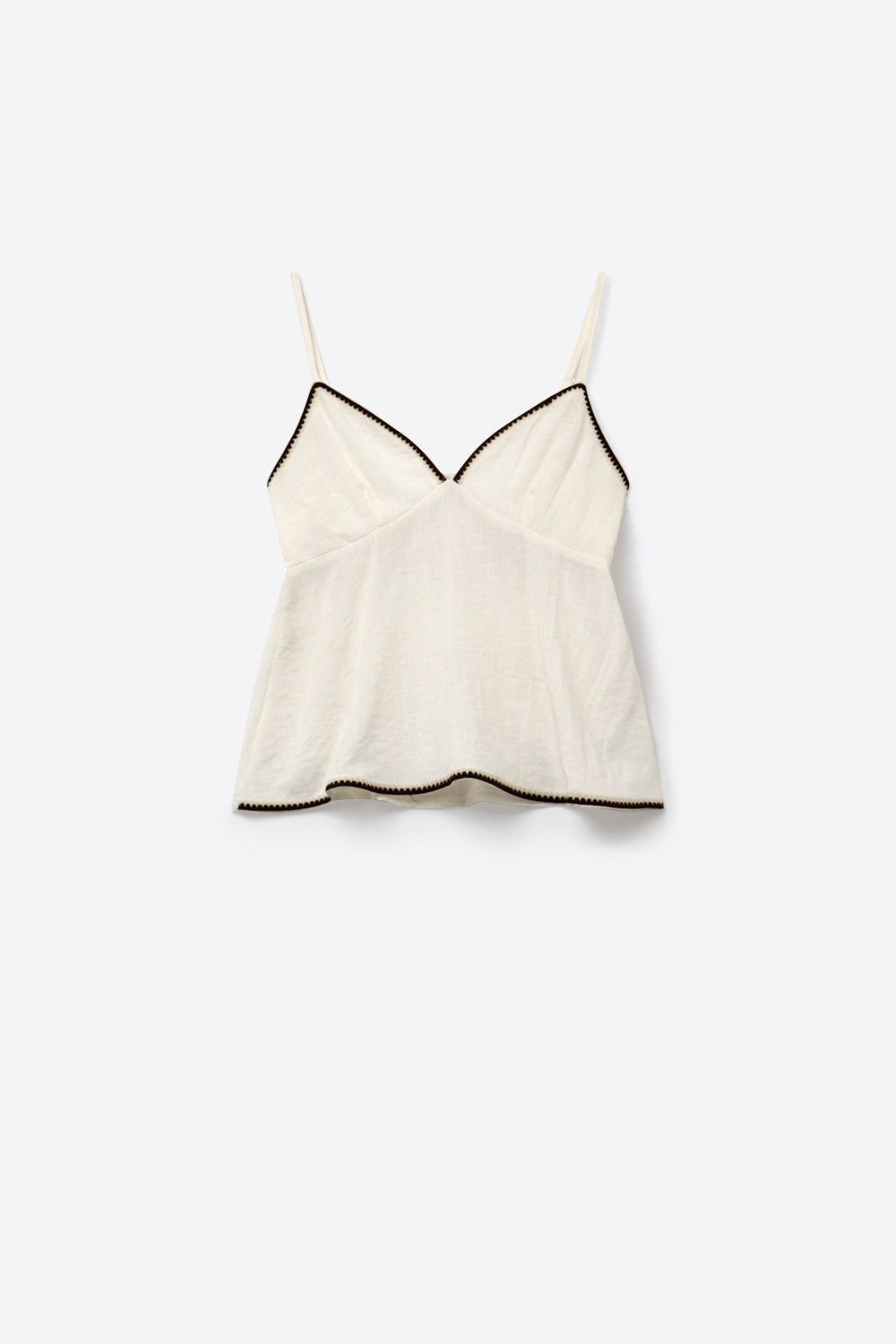 Cami blanc léger avec bordure marron en zig-zag