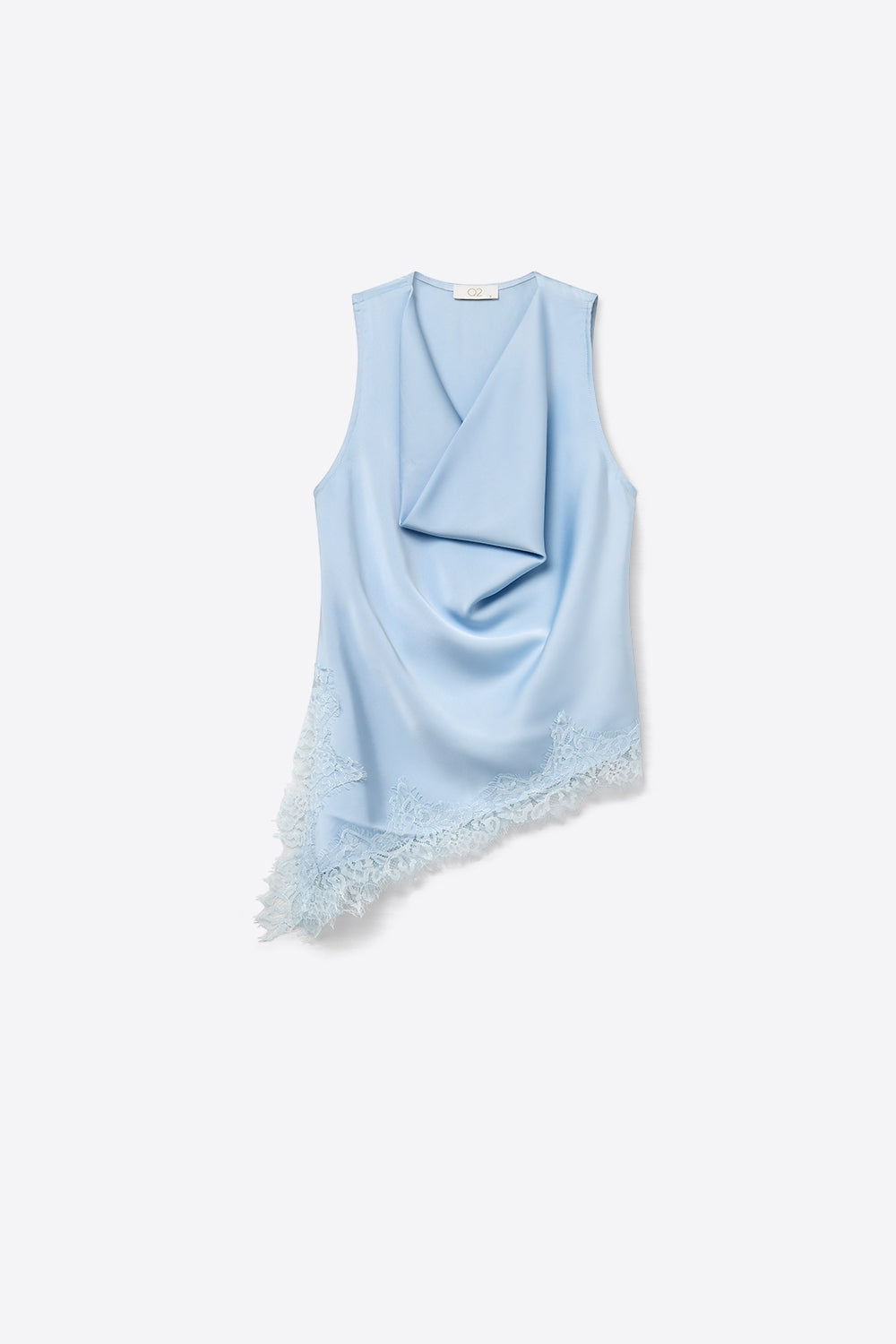 Top asymétrique en satin bleu bébé drapé