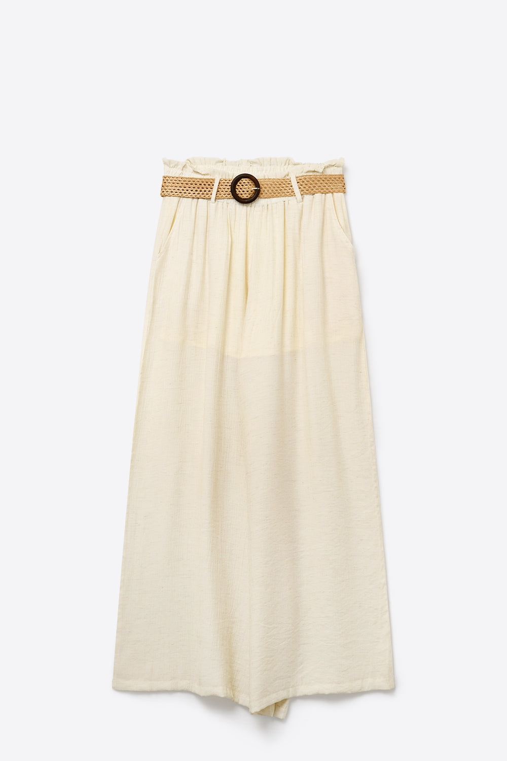 Pantalon large léger couleur crème avec détail ceinture tissée