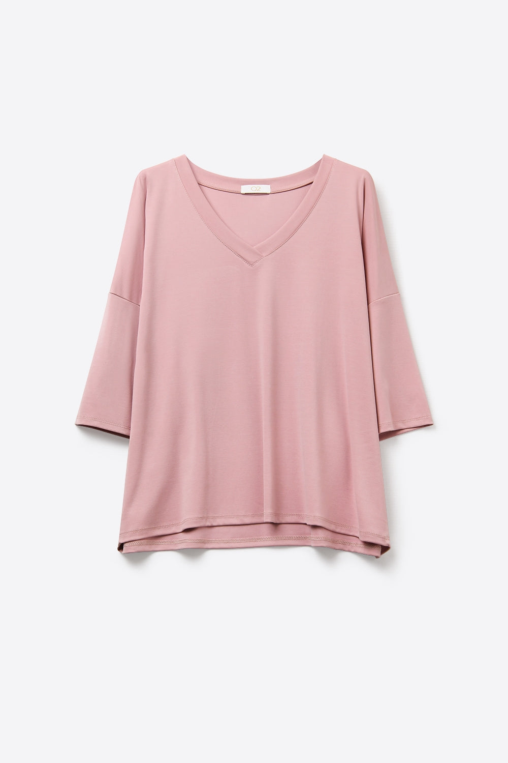Top décontracté à col en V et manches 3/4 couleur rose poudré