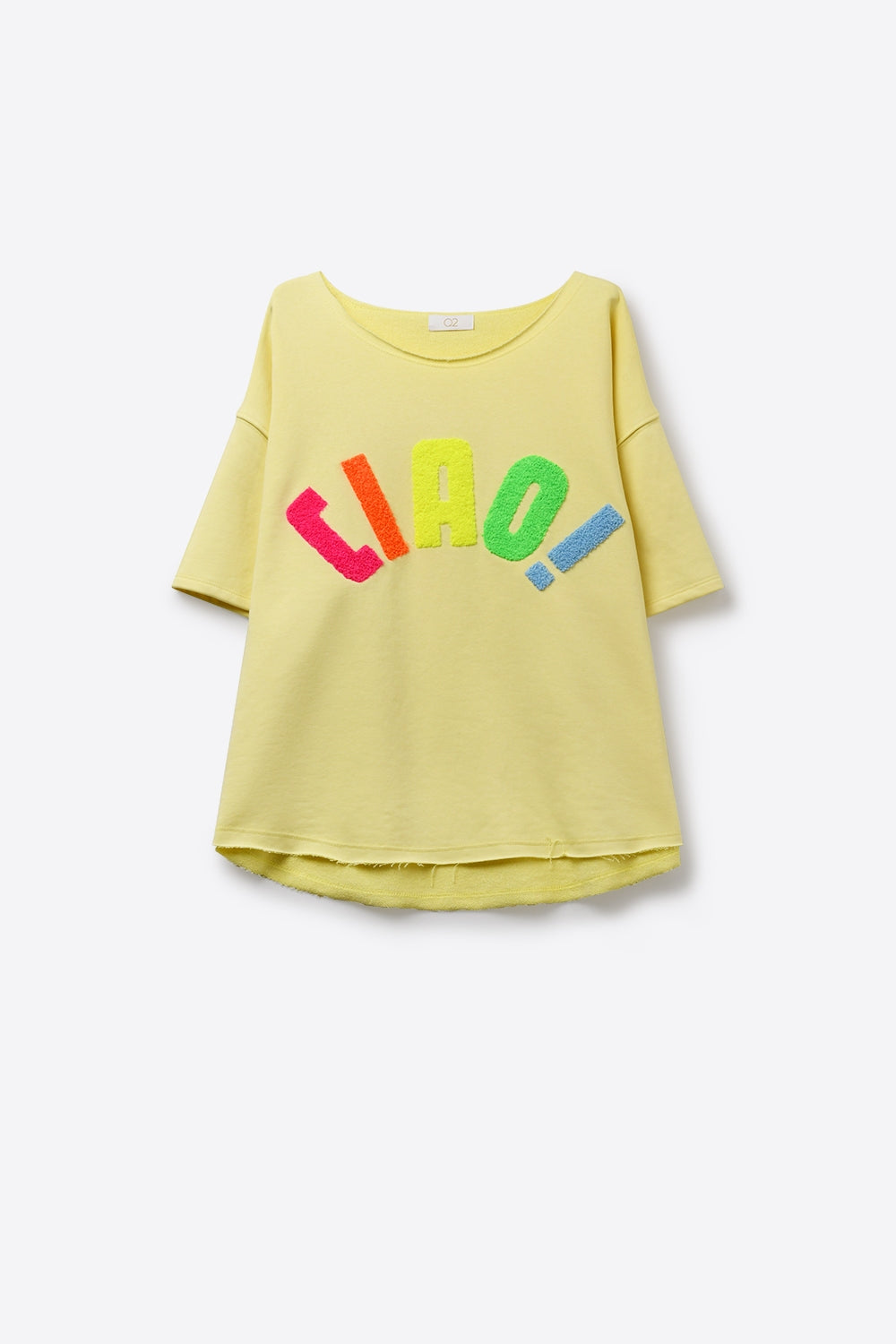 Sweat graphique coupe décontractée jaune avec texte coloré