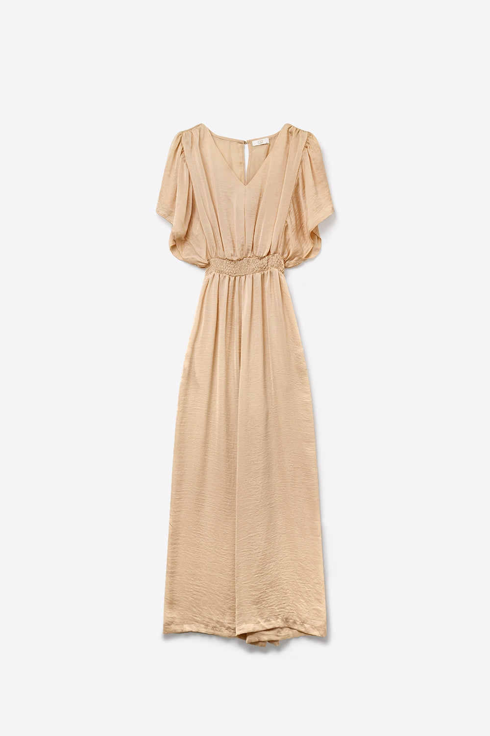Combinaison beige en satin à encolure en V et taille définie