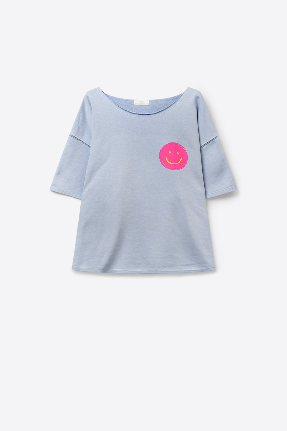 Sweat-shirt bleu clair coupe décontractée avec Smiley rose