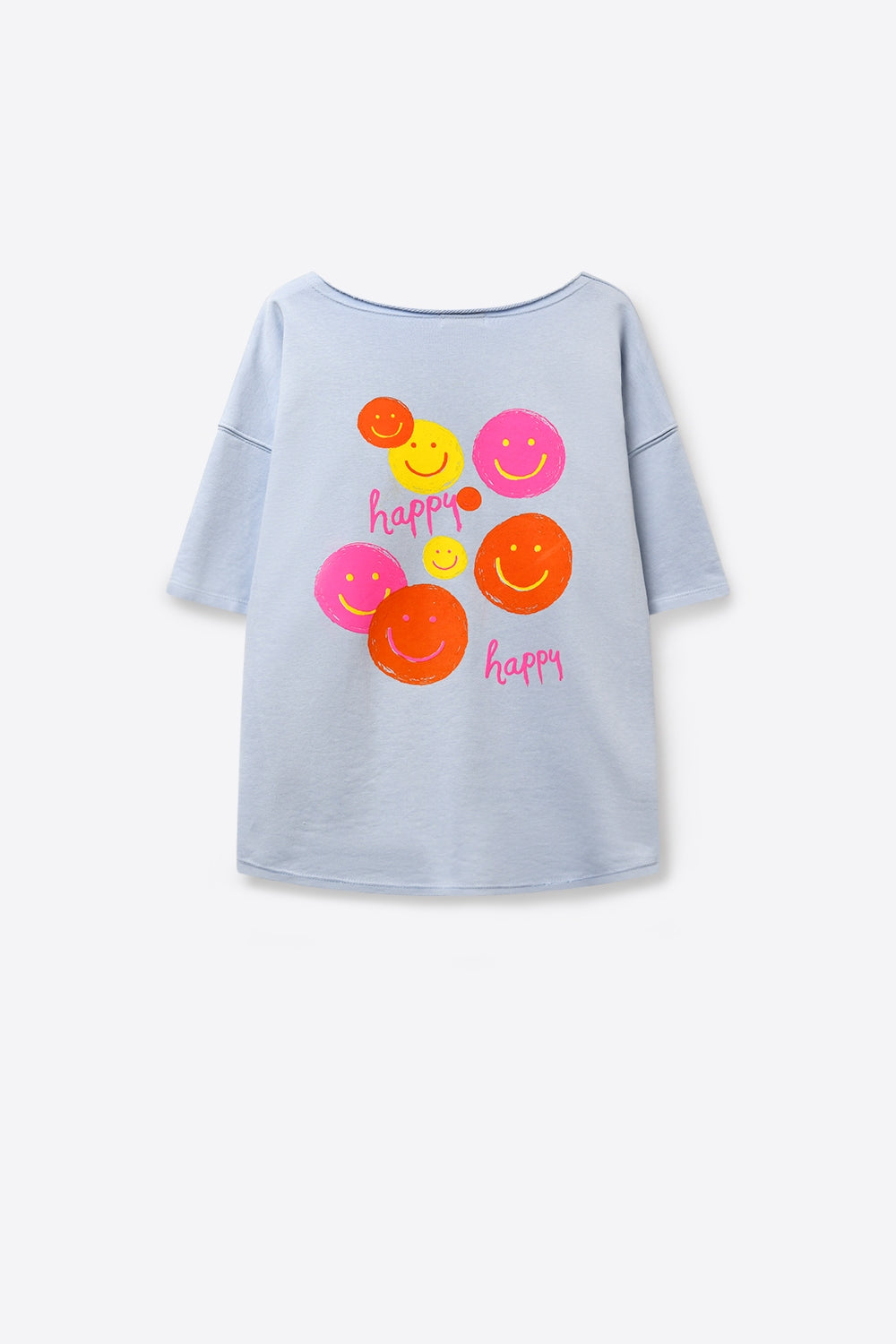 Sweat-shirt bleu clair coupe décontractée avec Smiley rose