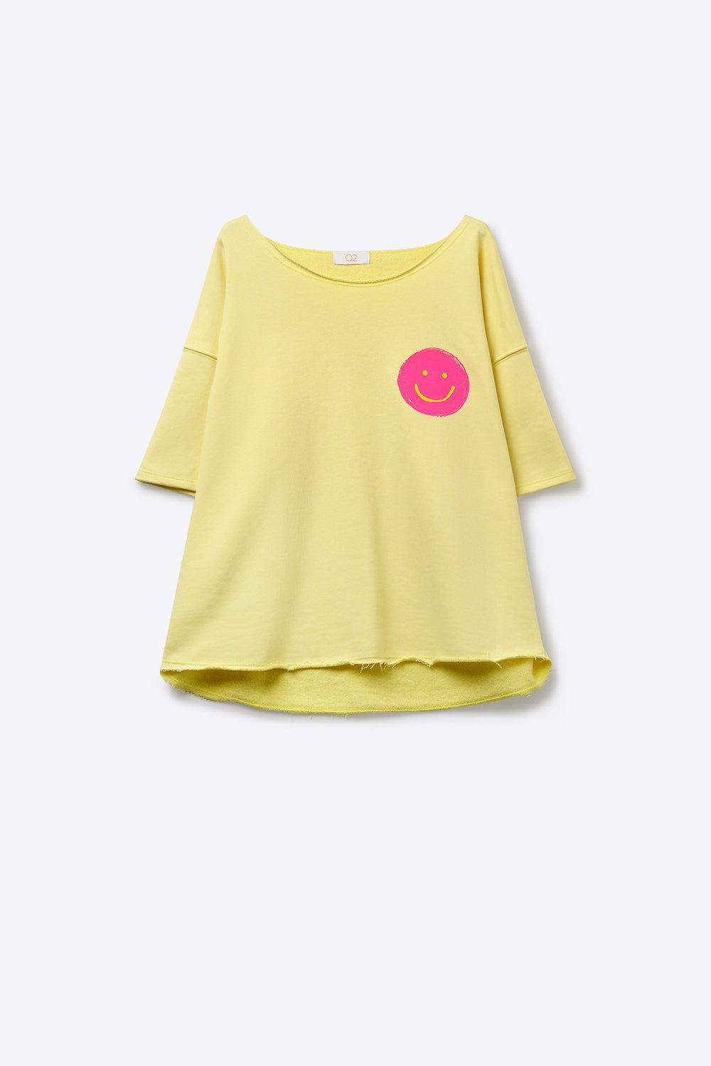 Sweat-shirt en coton jaune coupe décontractée avec écusson sourire