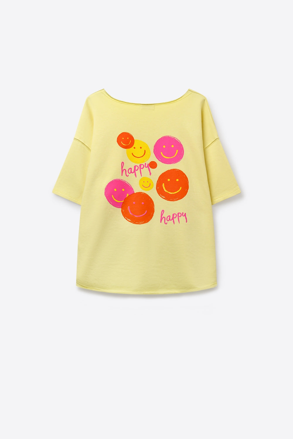 Sweat-shirt en coton jaune coupe décontractée avec écusson sourire