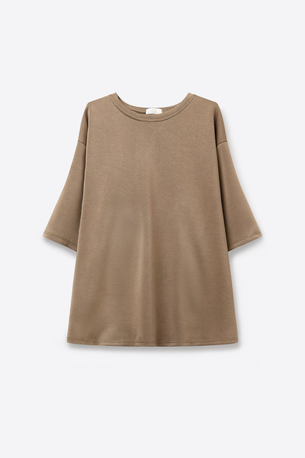 Sweat-shirt basique à col rond en coupe décontractée couleur camel