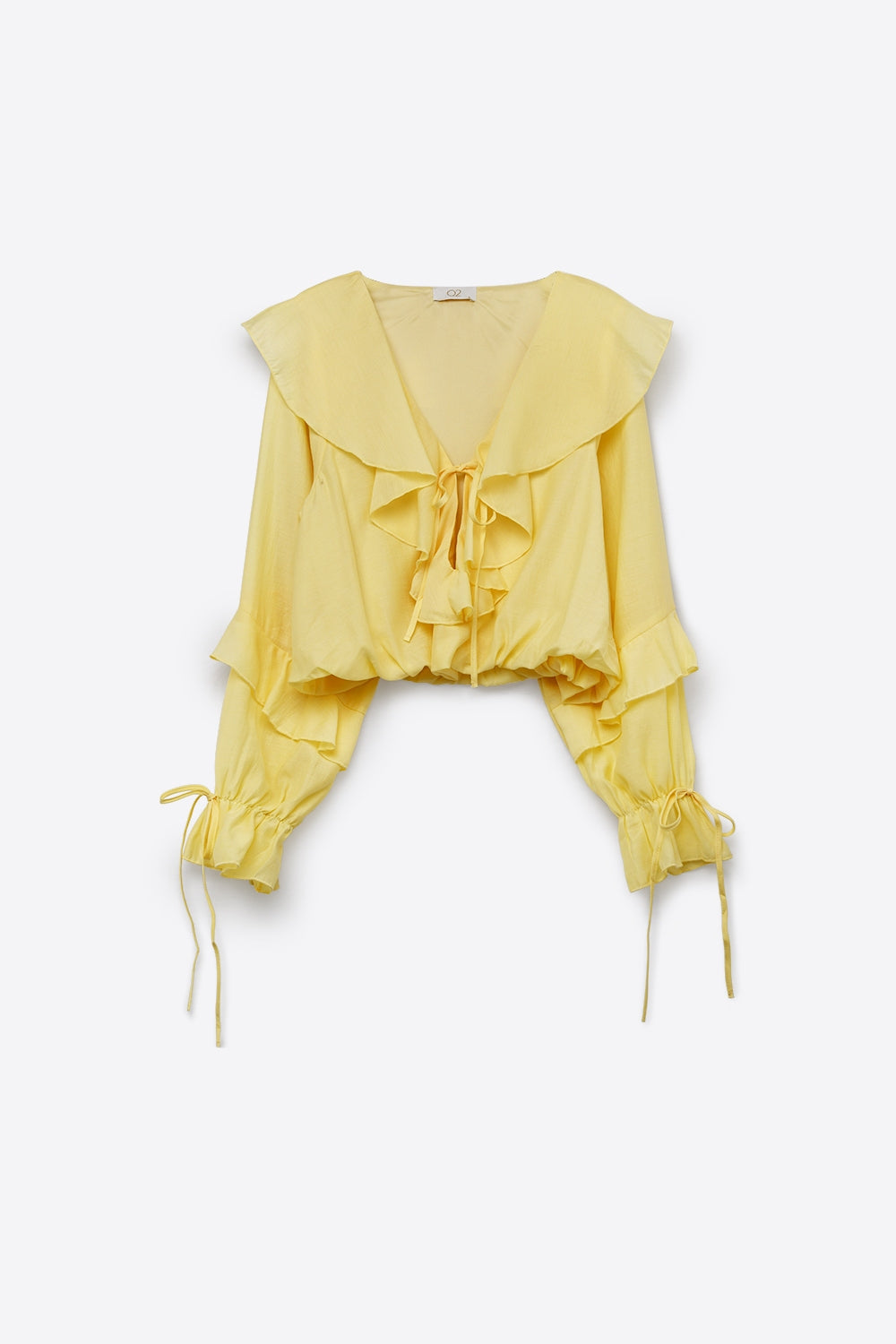 Blouse Jaune à Manches Longues avec Devant à Volants et Liens