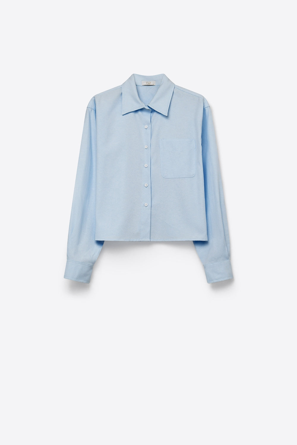 Chemise courte à boutons-pression bleu clair en tissu de coton