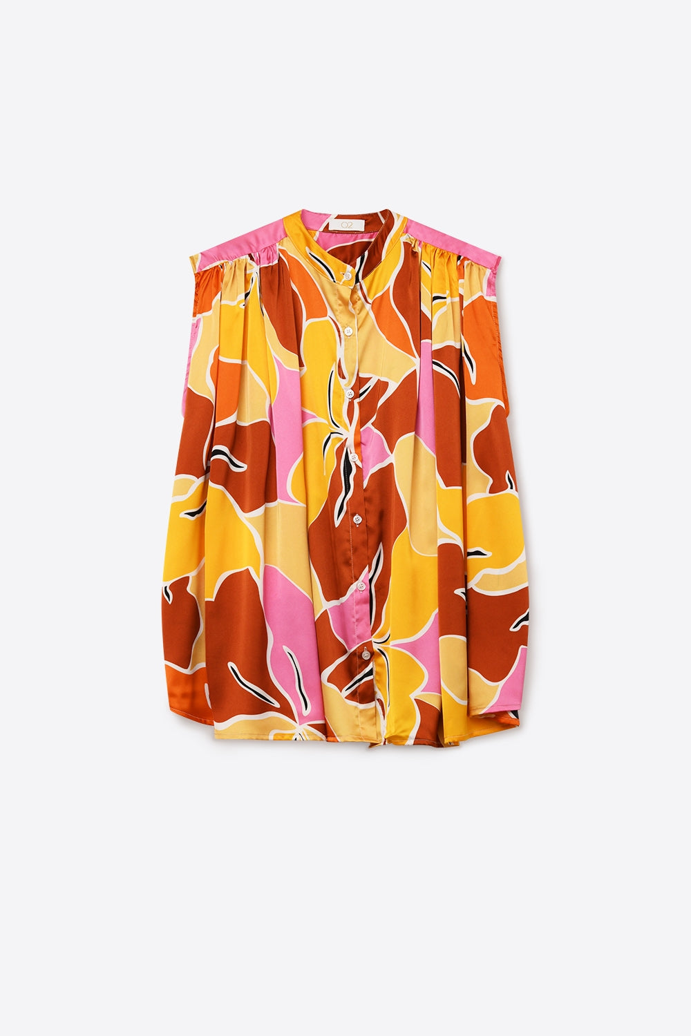Blouse sans manches à imprimé tropical à boutons en orange tons chauds