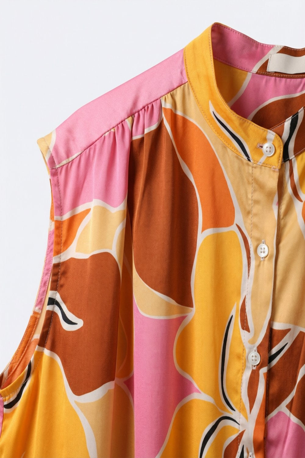 Blouse sans manches à imprimé tropical à boutons en orange tons chauds
