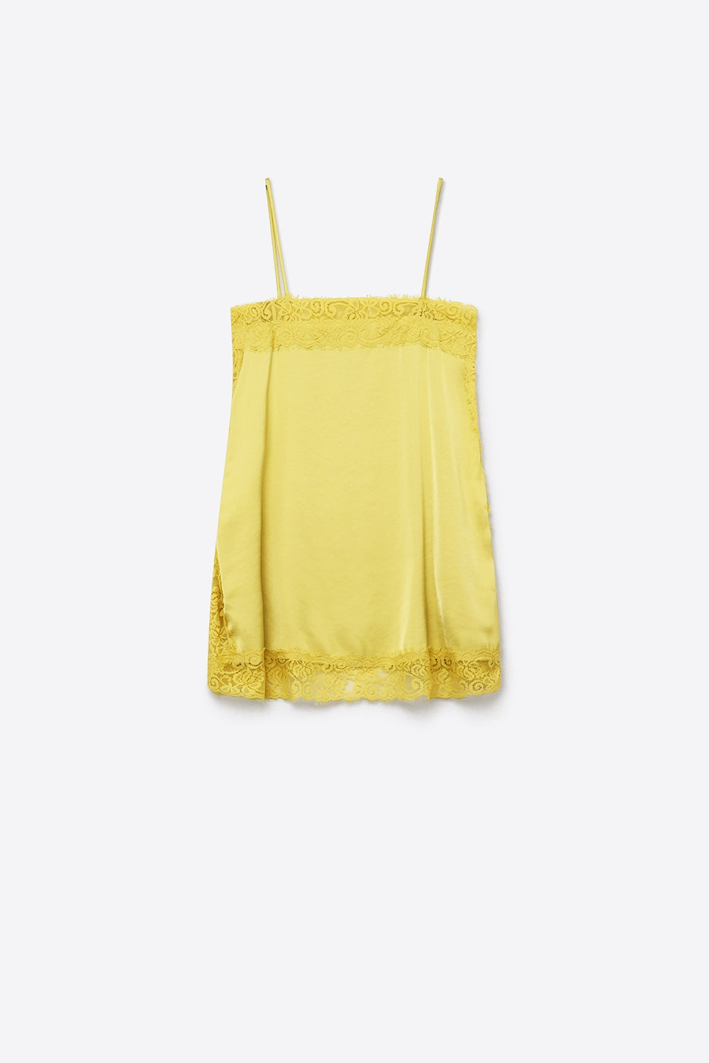 Top en satin jaune avec détails en dentelle
