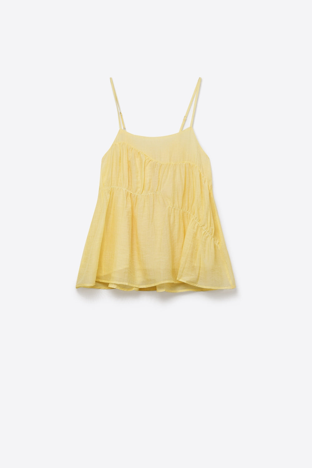 Top asymétrique à bretelles spaghetti superposé léger jaune beurre