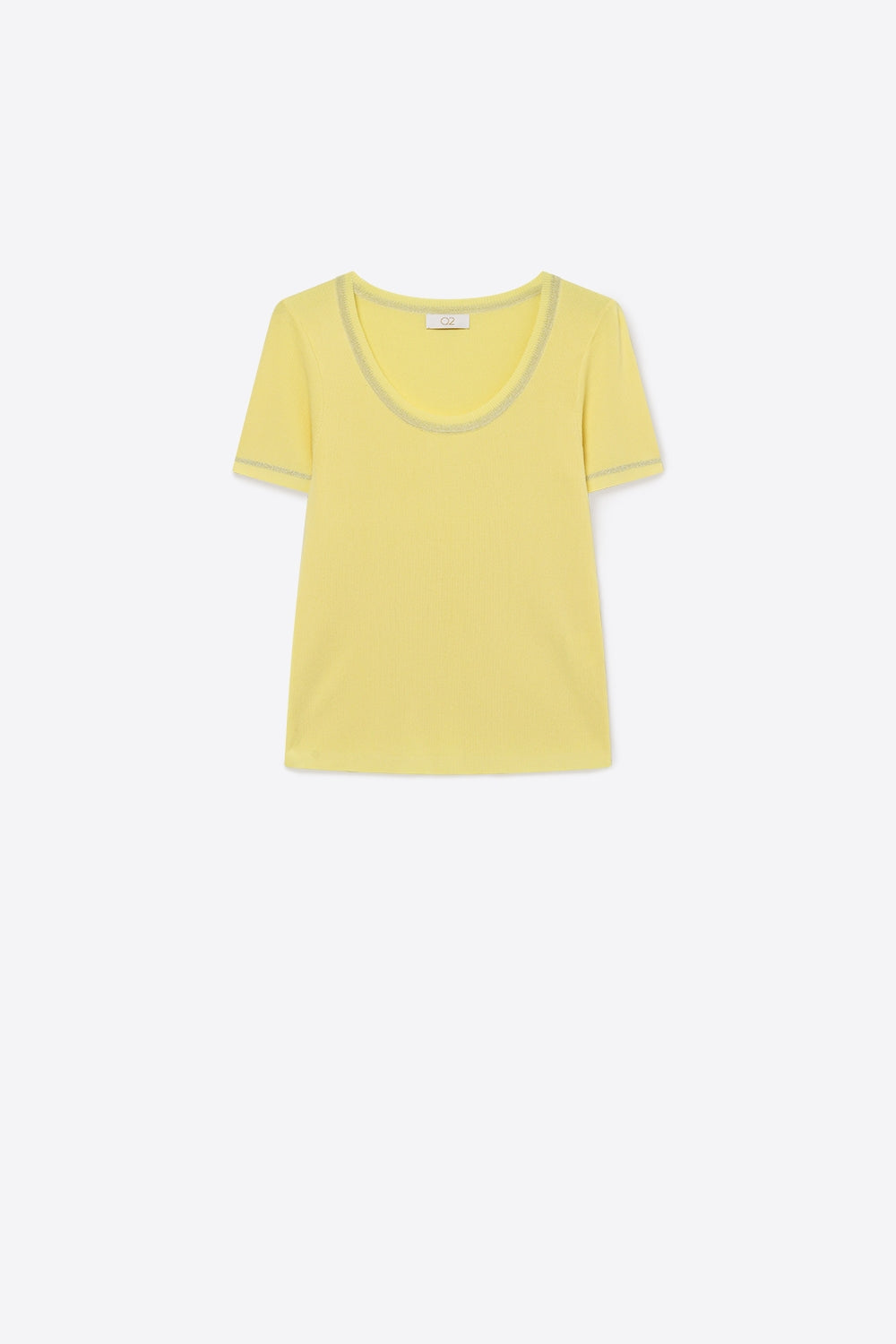 Pull jaune à col rond en tricot côtelé avec garniture en lurex brillant