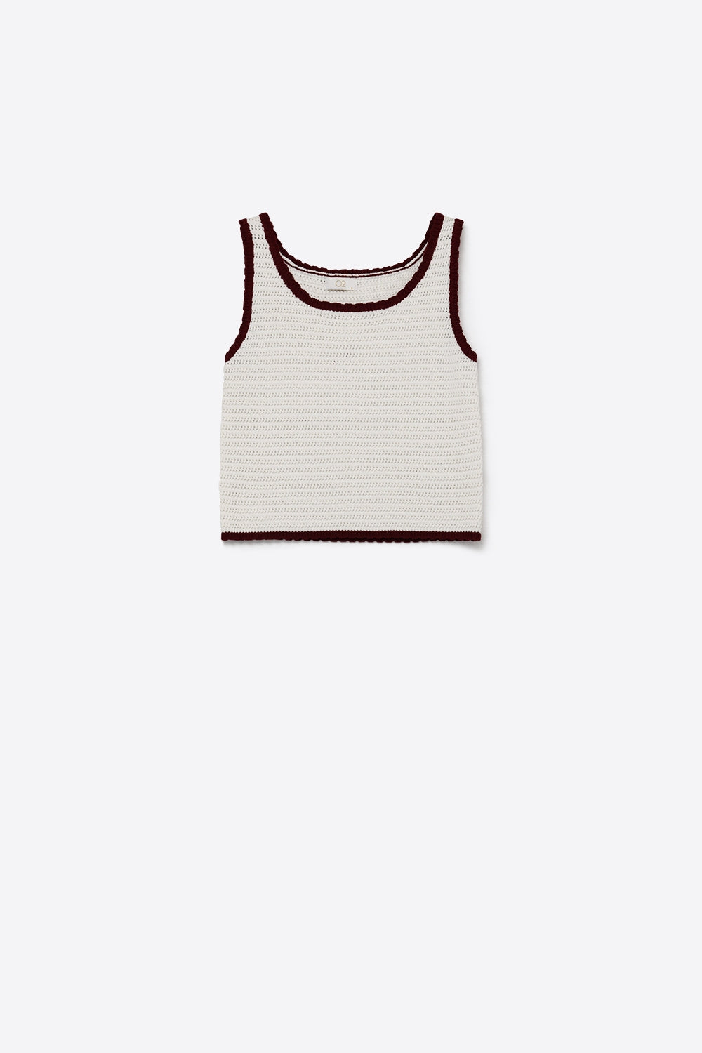 Débardeur en Crochet Crème avec Bordure Bordeaux
