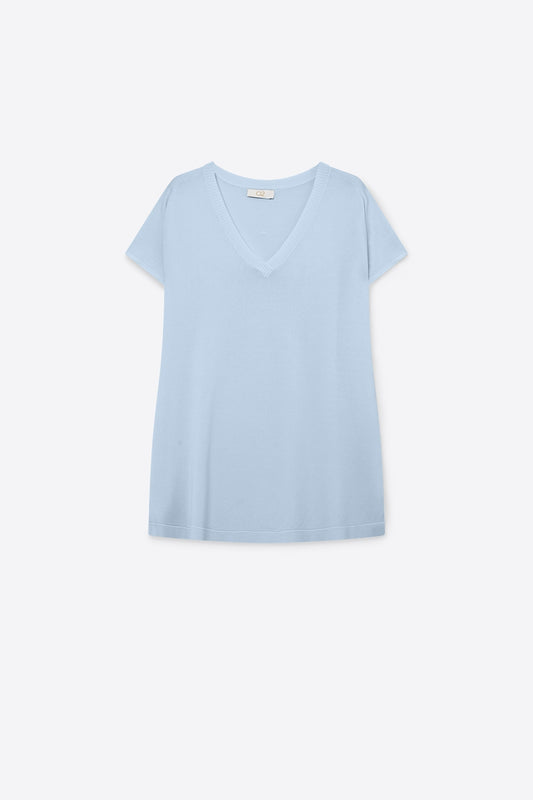 Pull en maille décontracté à col en V bleu clair