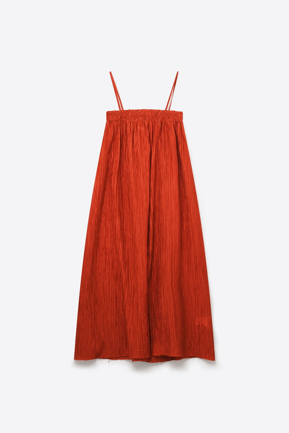 Robe longue froissée couleur rouille avec bretelles spaghetti