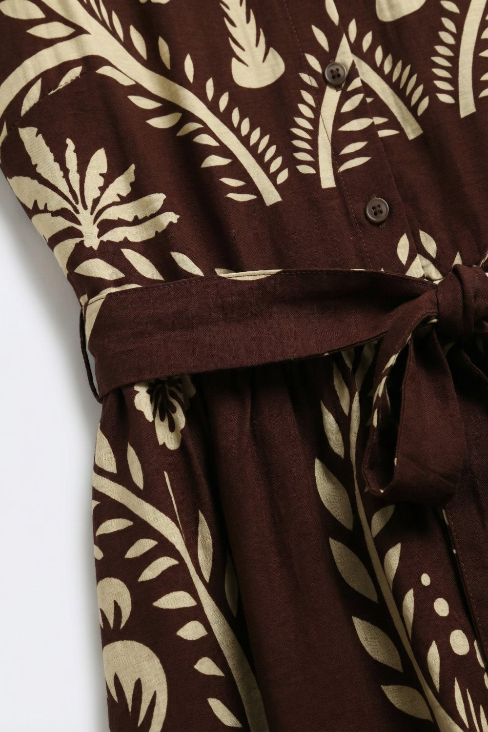 Robe Maxi Imprimée Marron avec Taille Ceinturée