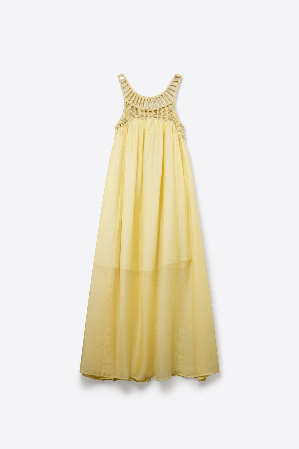 Robe Maxi à Empiècement Crochet Jaune avec Jupe Fluide